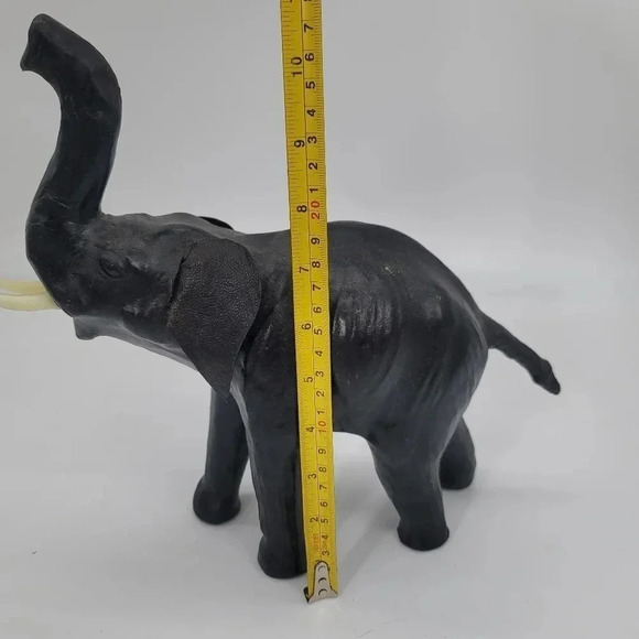 Leather Wrapped Elephant Figure Trunk Up Wildlife Vintage Collectible Handmade - Picture 3 of 13